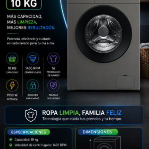 LAVADORA CARGA FRONTAL 10 KG MGWM10F